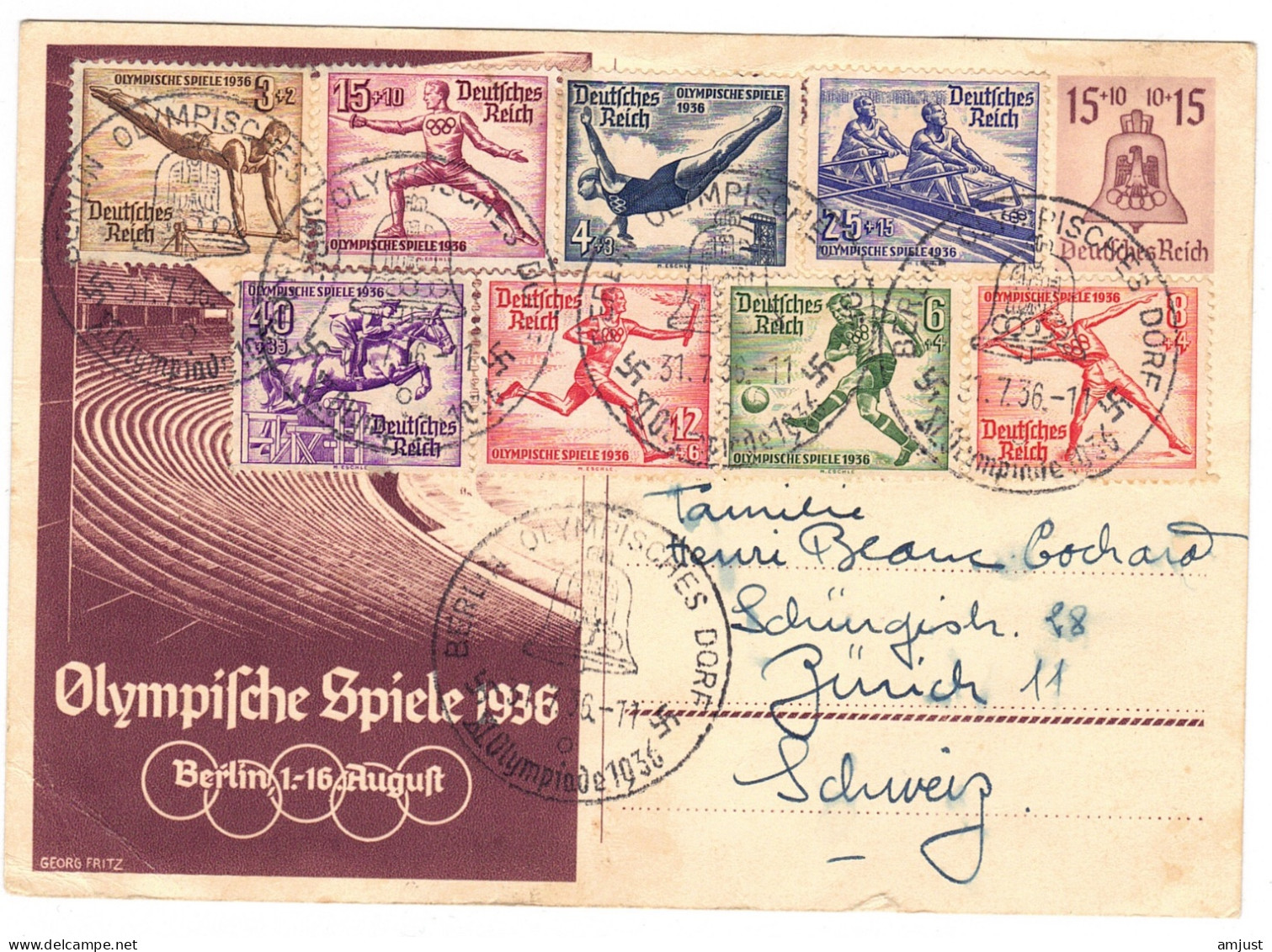 Jeux Olympiques Berlin 1936 //  Entier Postal  Pour La Suisse - Estate 1936: Berlino