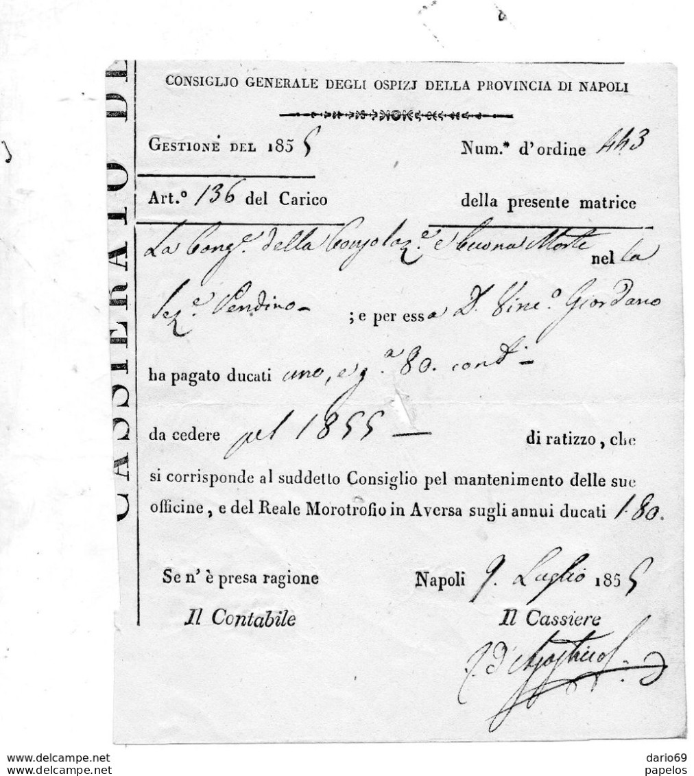 1855 CONSIGLIO GENERALE DEGLI OSPIZI DELLA PROVINCIA DI NAPOLI - Historical Documents