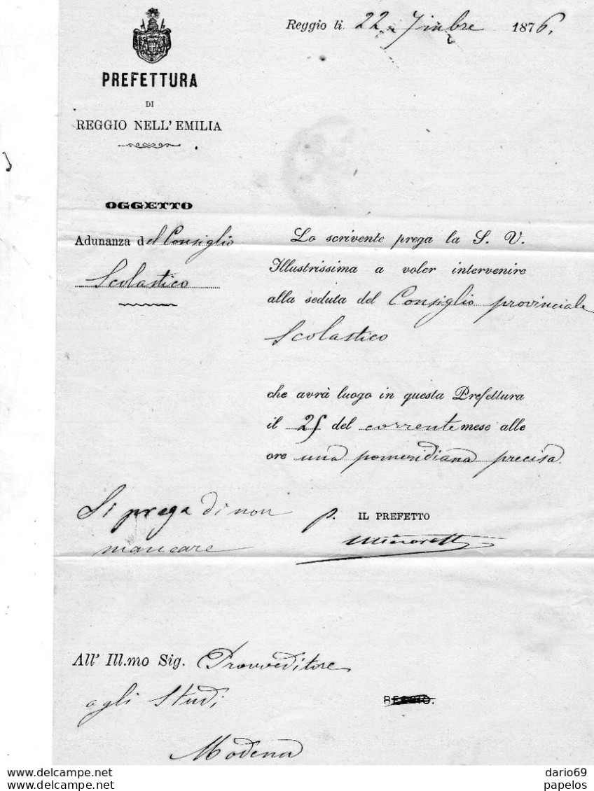 1875  LETTERA   CON ANNULLO REGGIO EMILIA - Marcophilie