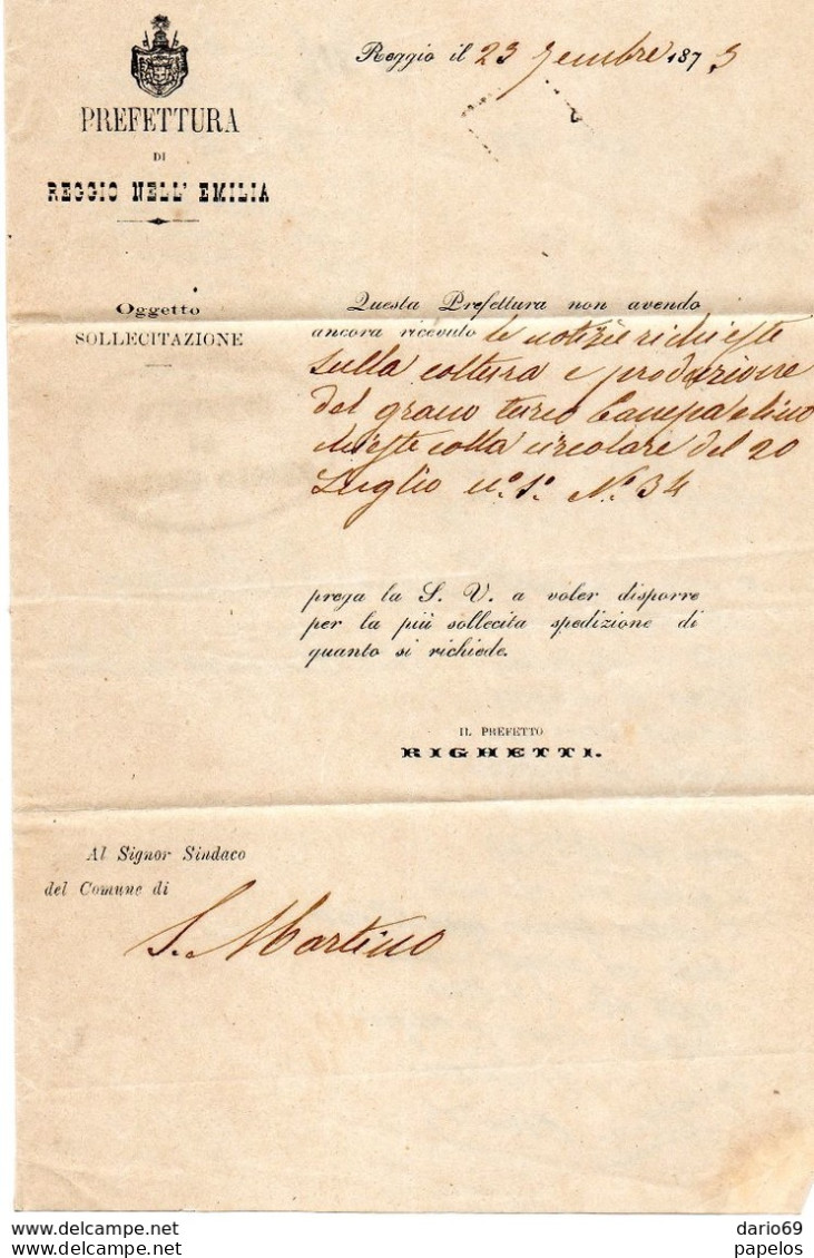 1875  LETTERA   CON ANNULLO REGGIO EMILIA - Marcofilie