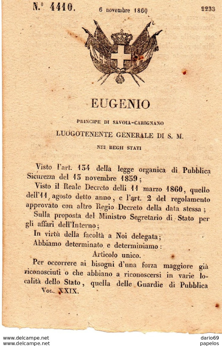 1860  DECRETO - Decrees & Laws