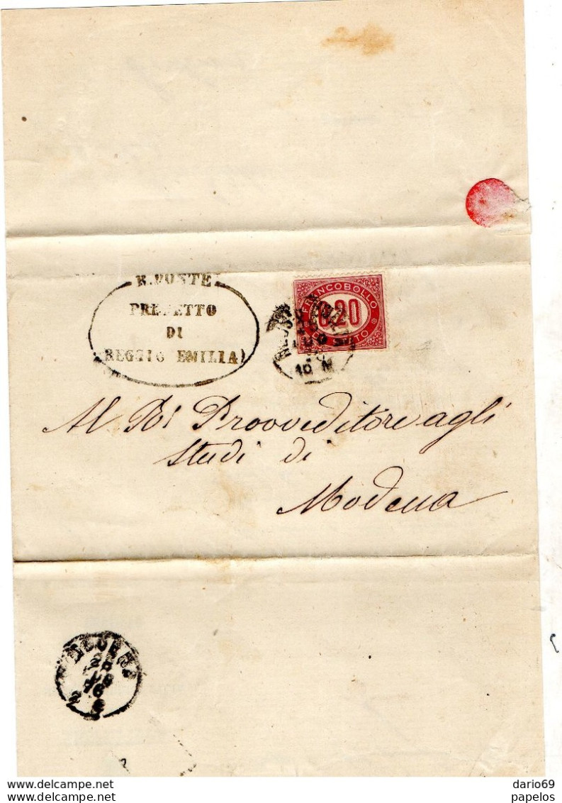 1876  LETTERA   CON ANNULLO REGGIO EMILIA - Storia Postale