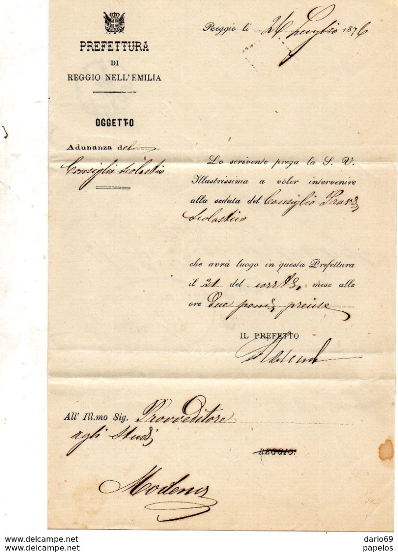 1876  LETTERA   CON ANNULLO REGGIO EMILIA - Storia Postale