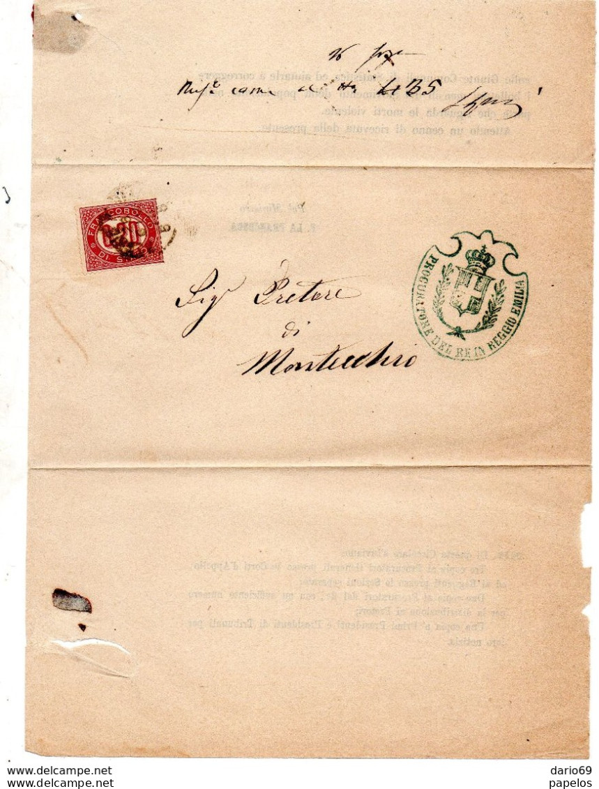 1875  LETTERA   CON ANNULLO PROCURATORE DEL RE IN REGGIO EMILIA - Marcofilie