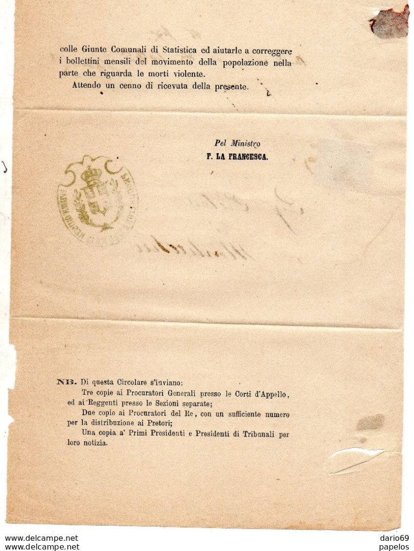 1875  LETTERA   CON ANNULLO PROCURATORE DEL RE IN REGGIO EMILIA - Marcofilie