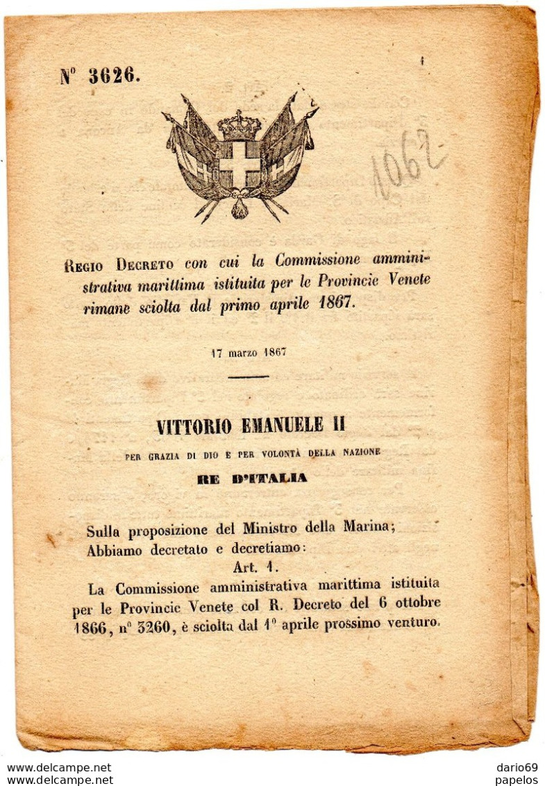1967 DECRETO COMMISSIONE AMMINISTRATIVA MARITTIMA - Décrets & Lois