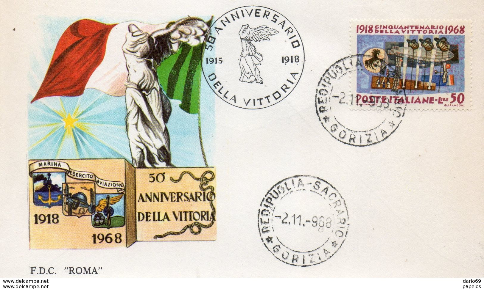 1968 50° ANNIVERSARIO DELLA VITTORIA , GIRO COMPLETO - FDC