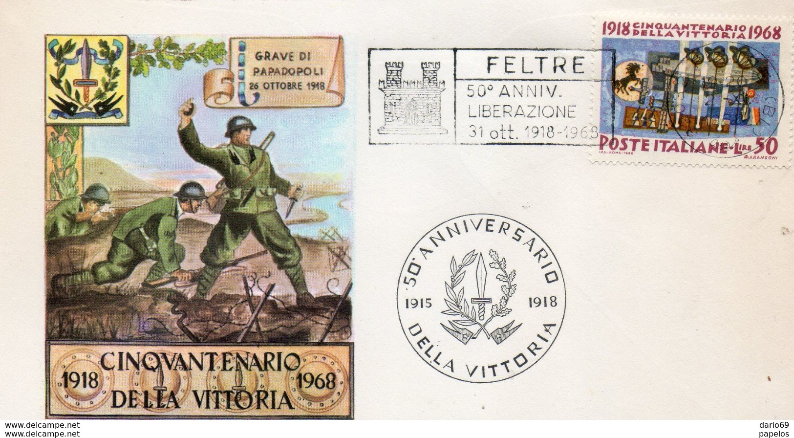 1968 50° ANNIVERSARIO DELLA VITTORIA , GIRO COMPLETO - FDC