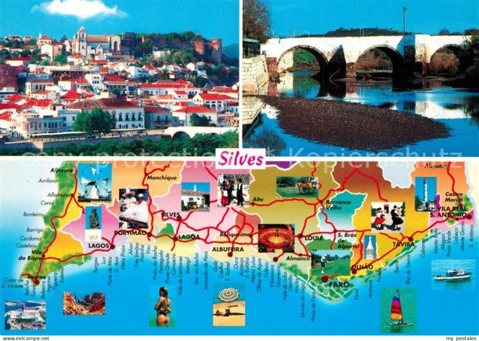 73328536 Silves Algarve Panoramakarte Stadtpanorama Bruecke Silves Algarve - Other & Unclassified