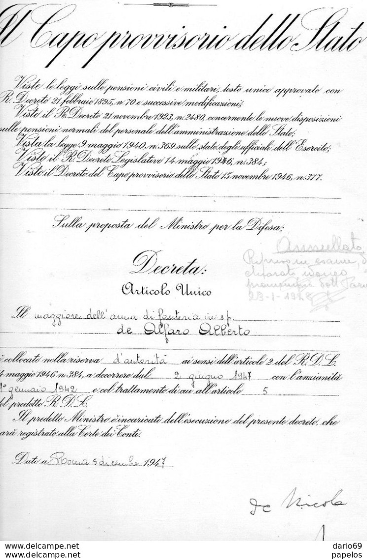 1948 CAPO PROVVISORIO DELLO STATO - Decretos & Leyes