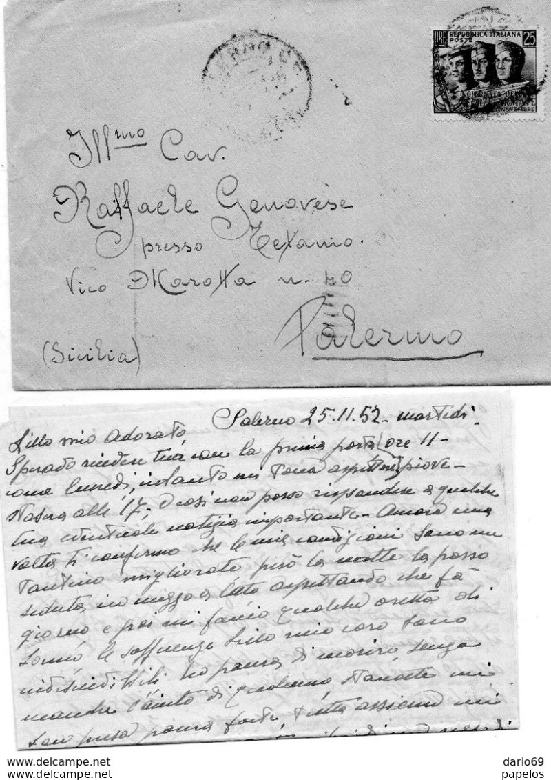 1952 LETTERA CON ANNULLO  SALERNO - 1946-60: Marcophilie