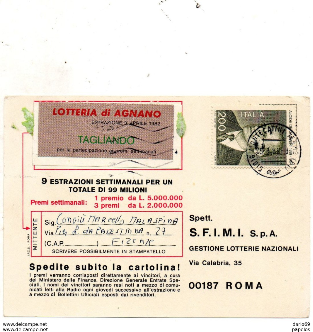 1982 CARTOLINA LOTTERIA DI AGNANO - 1981-90: Marcophilia