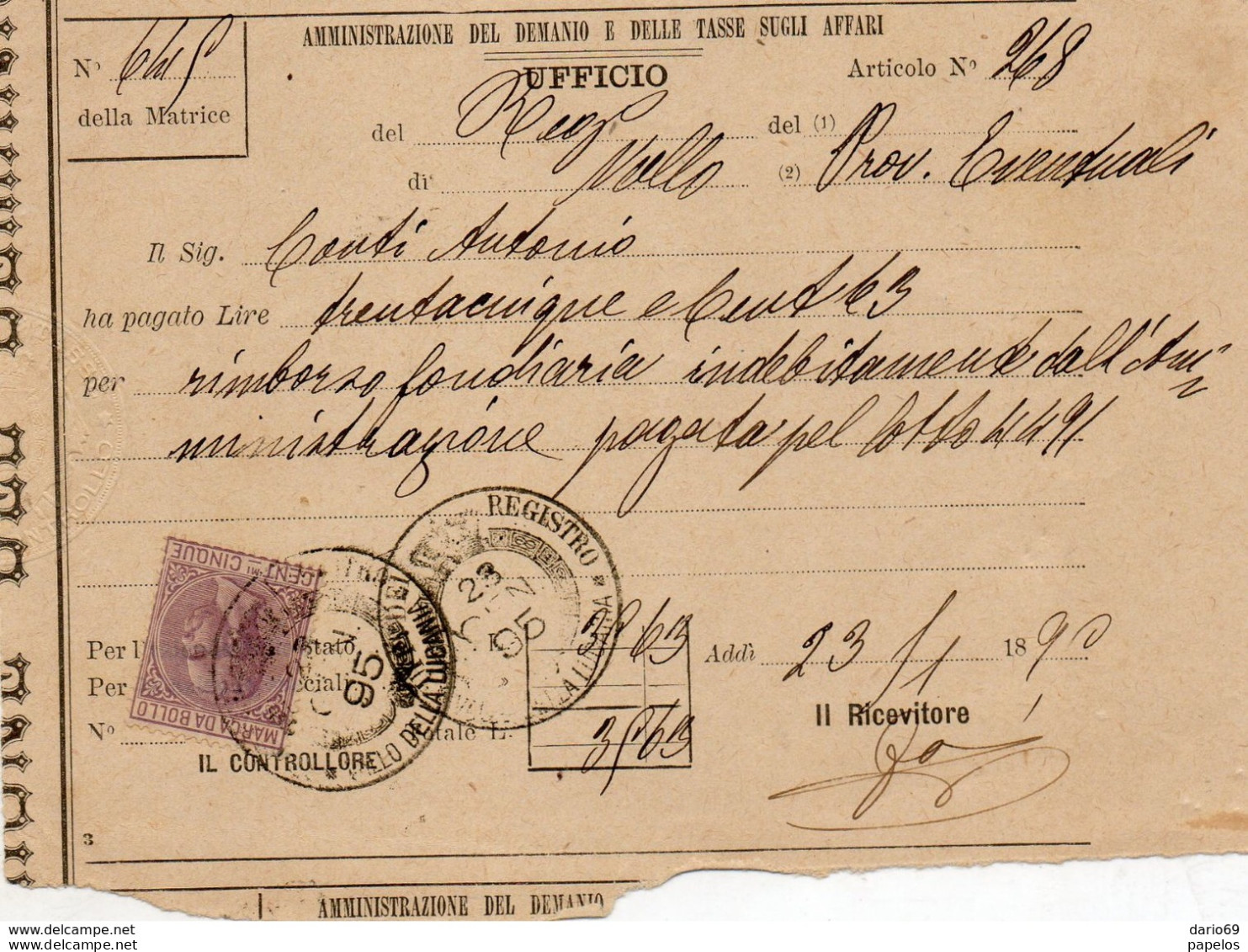 1895 RICEVUTA CON MARCA DA BOLLO - Italien