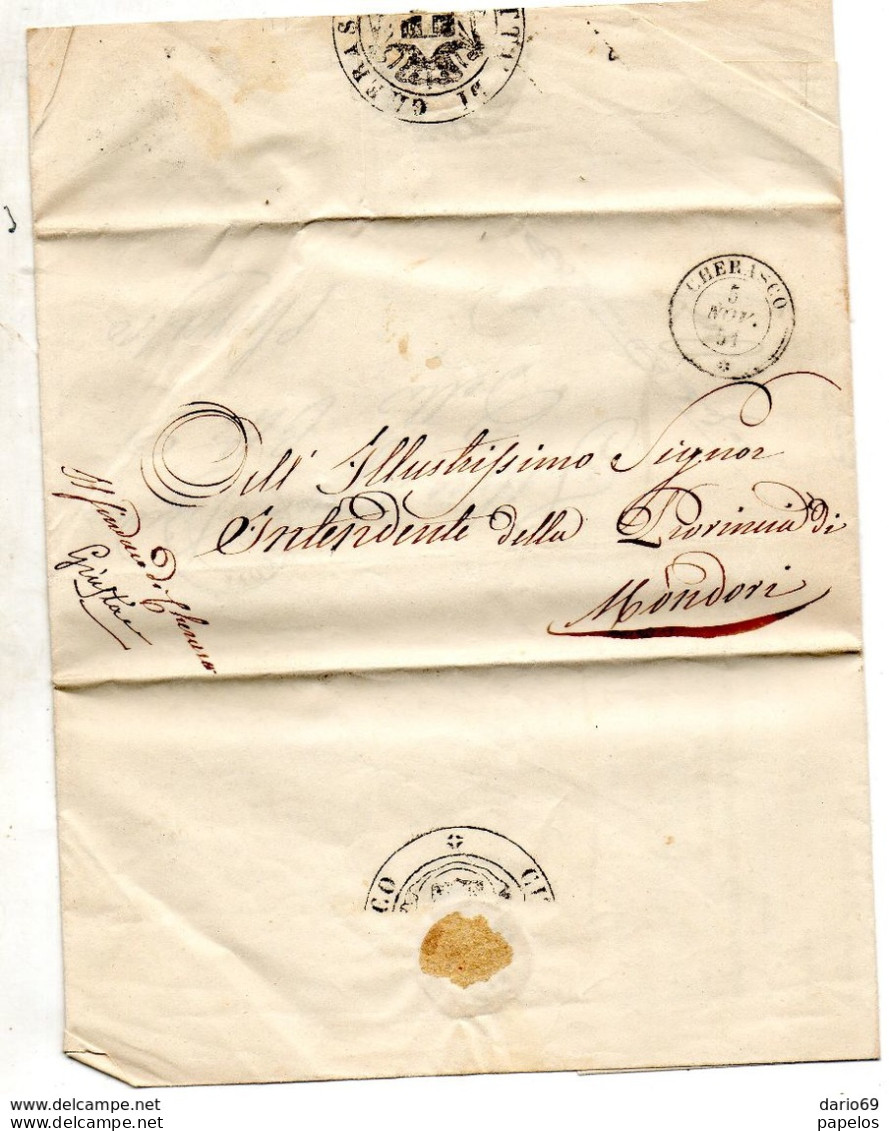 1851  LETTERA CON ANNULLO  CHERASCO  CUNEO - ...-1850 Préphilatélie