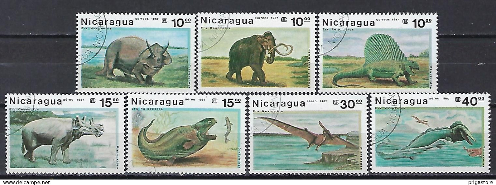 Animaux Préhistoriques Nicaragua 1987 (6) Yvert N° 1467 à 1469 Et PA 1191 à 1194 Oblitéré Used - Prehistorics