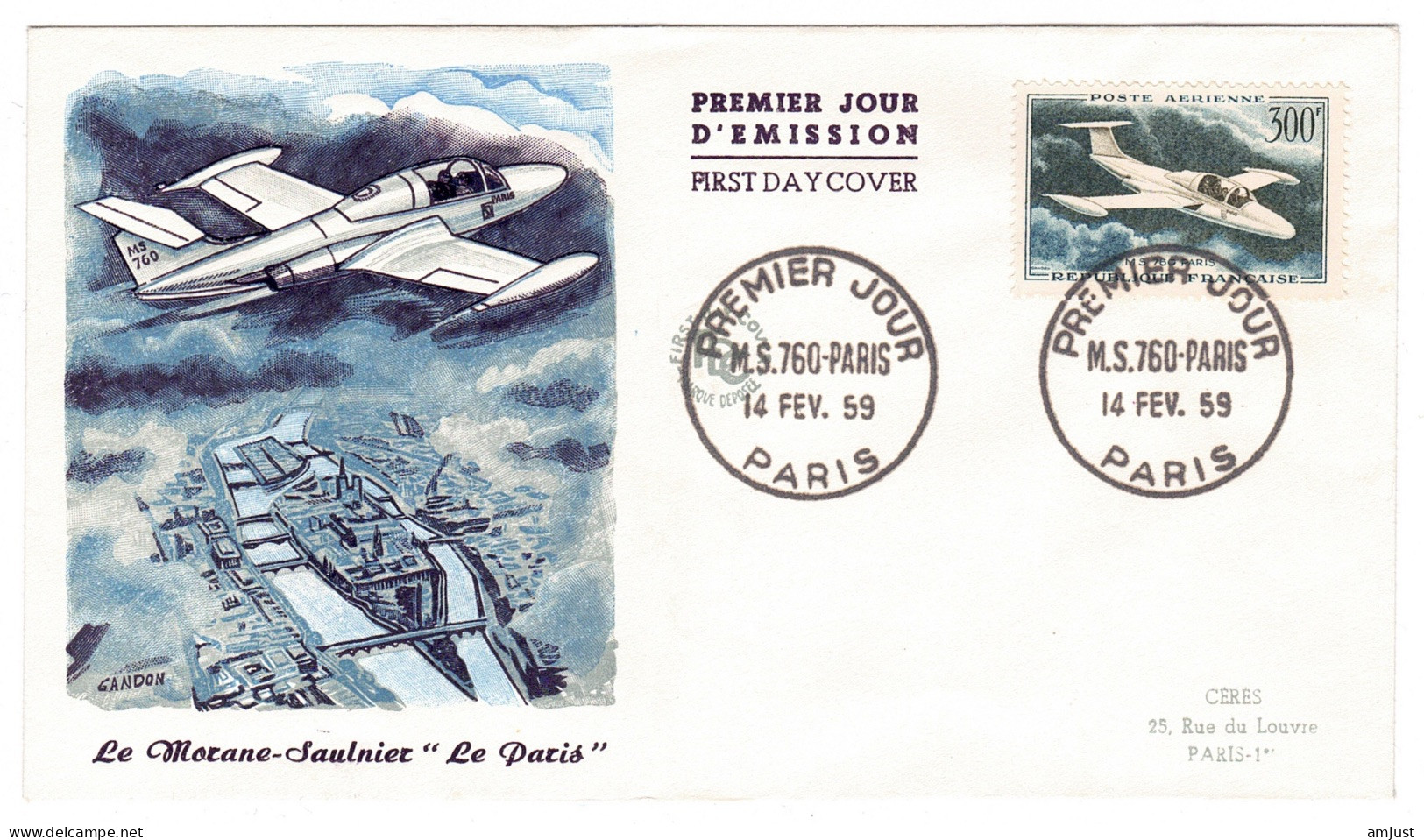 France // FDC // 1959 // Lettre 1er Jour "Le Morane-Saulnier" Cachet Paris 14 Fév.1959 - 1950-1959