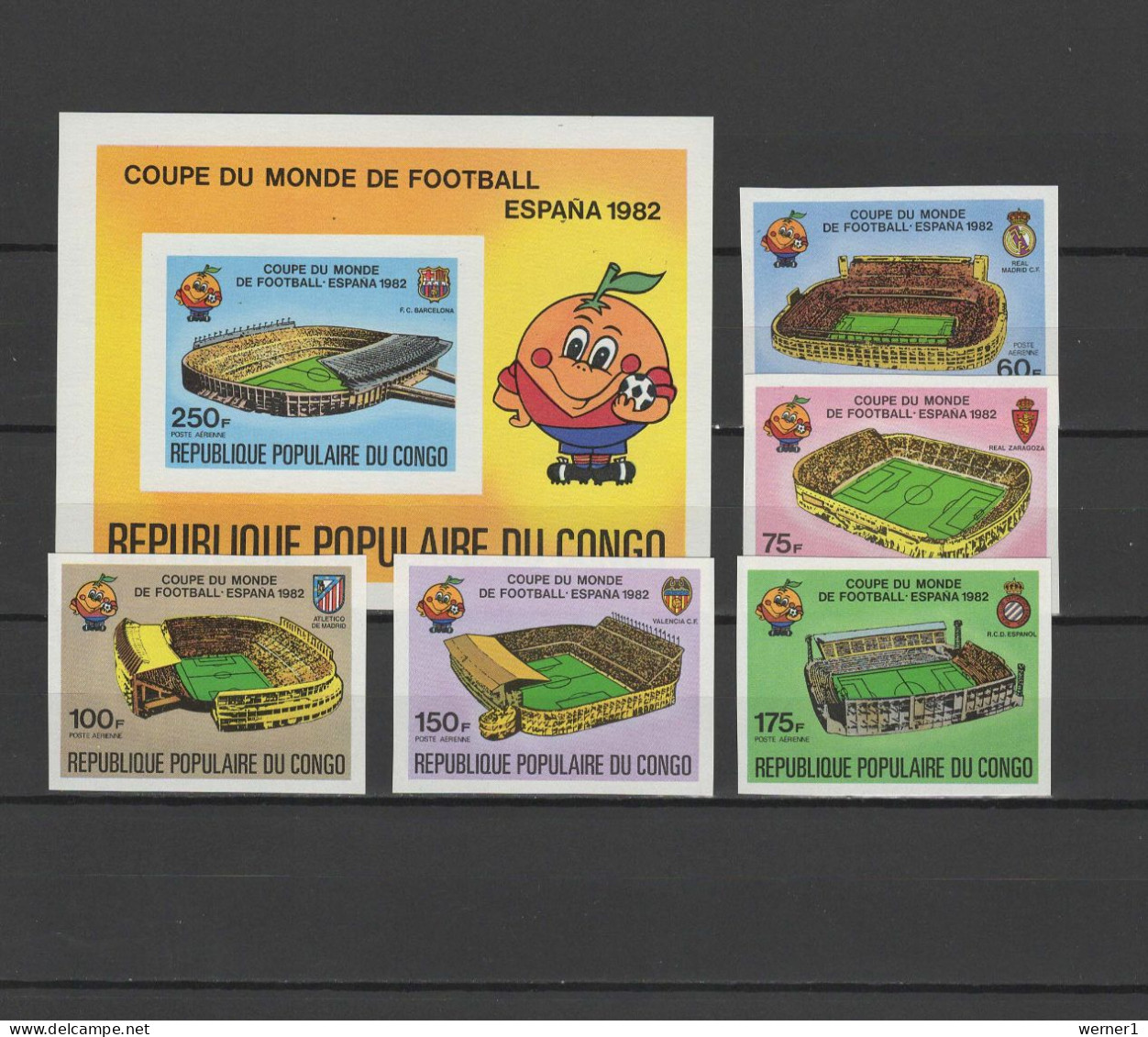 Congo 1980 Football Soccer World Cup Set Of 5 + S/s Imperf. MNH -scarce- - 1982 – Spain