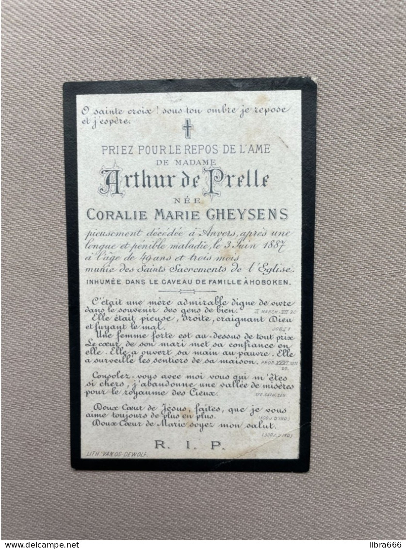 GHEYSENS Coralie Marie °(ANTWERPEN 1838) +ANTWERPEN 1887 - DE PRELLE - Obituary Notices