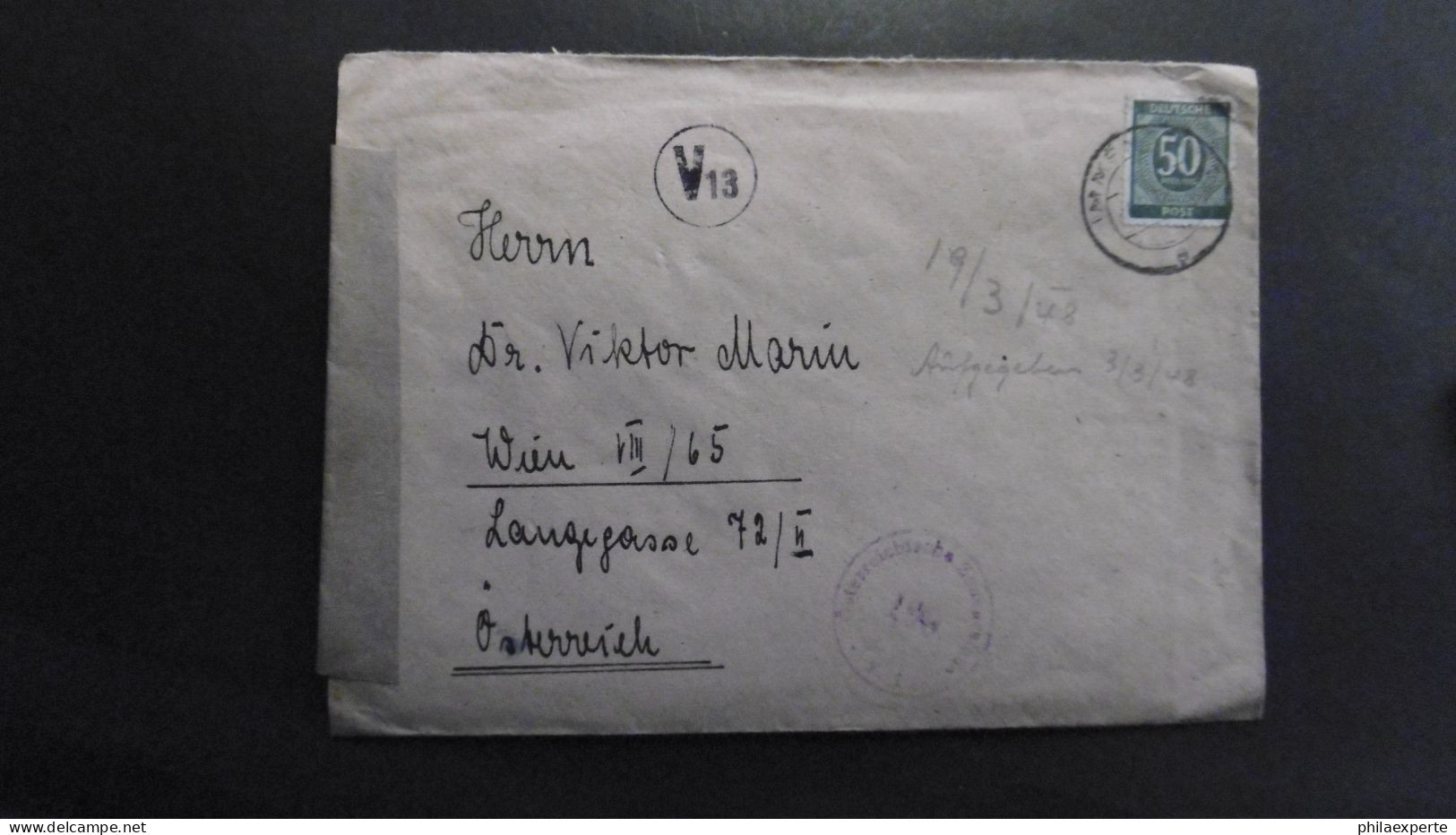 Kontrollrat Mi. 932 (Zf.) Zensurbrief 19.3.1948 Von Immenstadt Nach Wien - Covers & Documents
