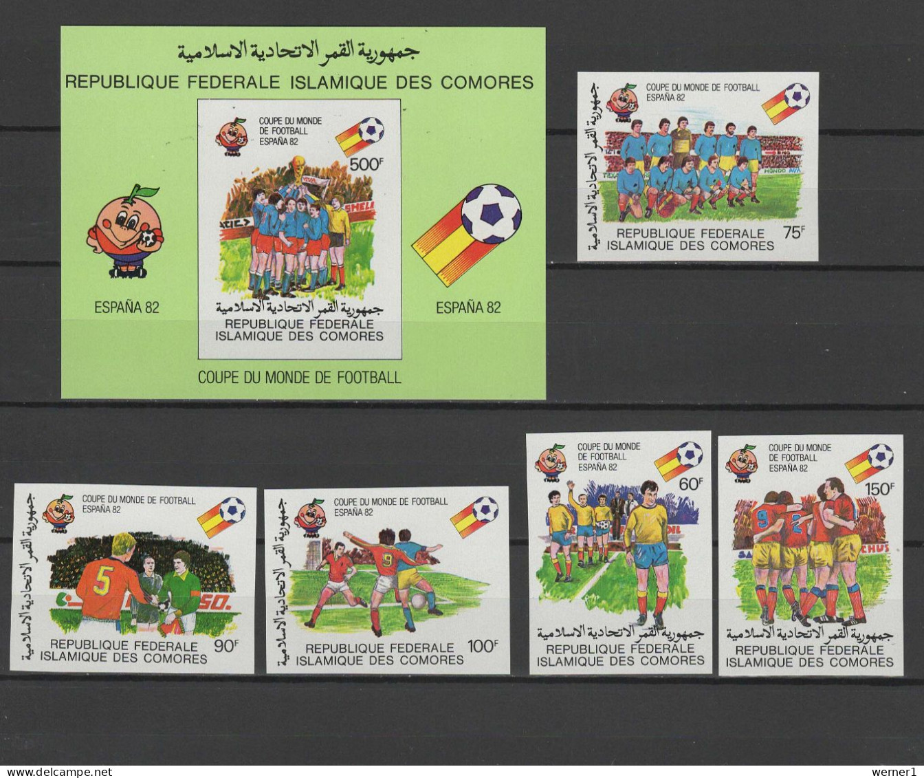 Comoro Islands - Comores 1981 Football Soccer World Cup Set Of 5 + S/s Imperf. MNH -scarce- - 1982 – Spain