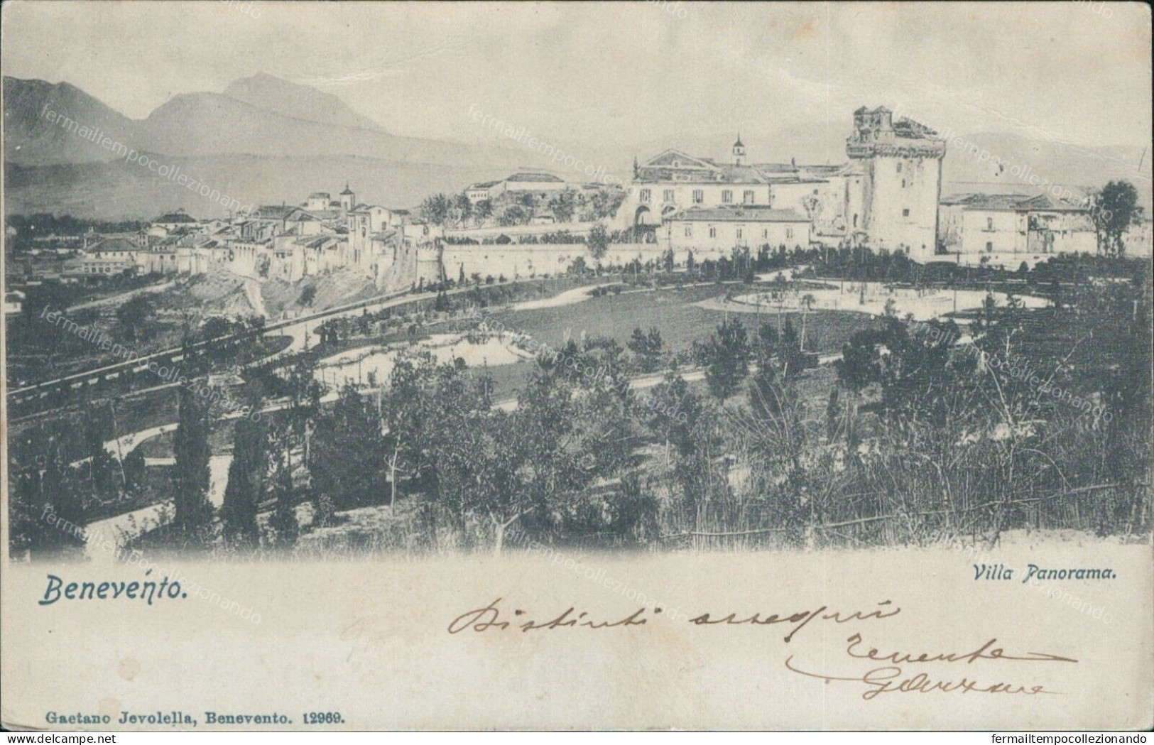 Cr208 Cartolina Benevento Citta' Villa Panorama 1902 Campania - Benevento