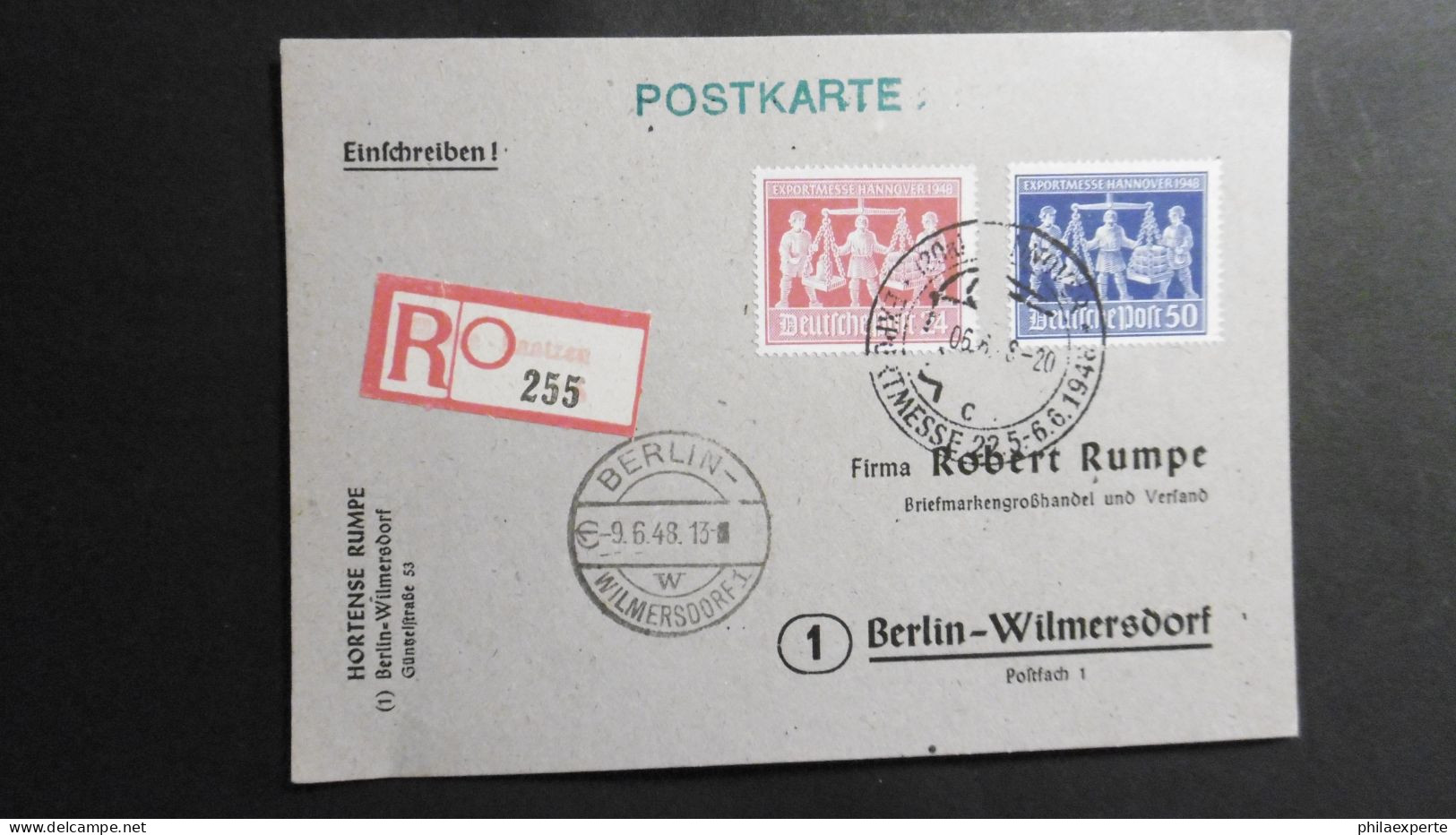 Kontrollrat Mi. 969/970 R Postkarte SST Messe 6.6.1948 Nach Berlin Mit AK Stempel - Storia Postale
