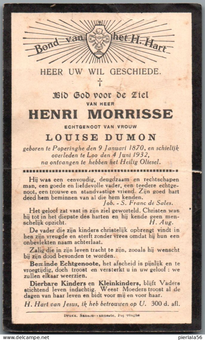 Bidprentje Poperinge - Morisse Henri (1870-1932) - Devotion Images