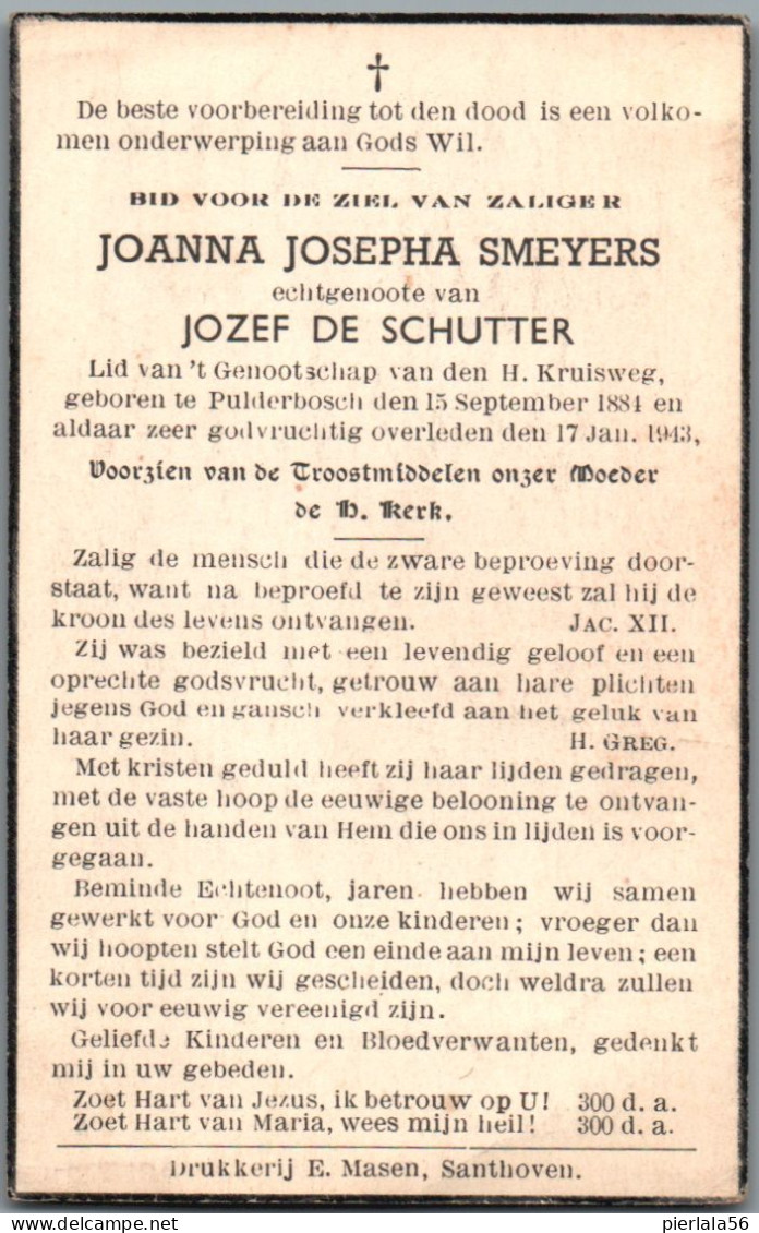 Bidprentje Pulderbos - Smeyers Joanna Josepha (1884-1943) - Andachtsbilder