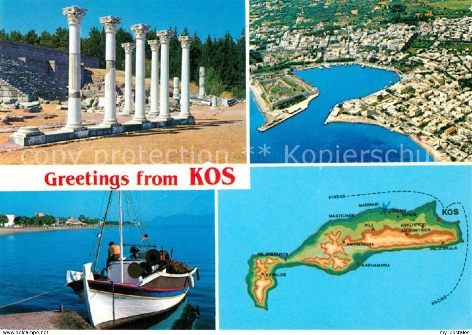 73327693 Kos Cos Hafen Insel Fliegeraufnahme Landkarte Antike Staette Fischkutte - Griechenland