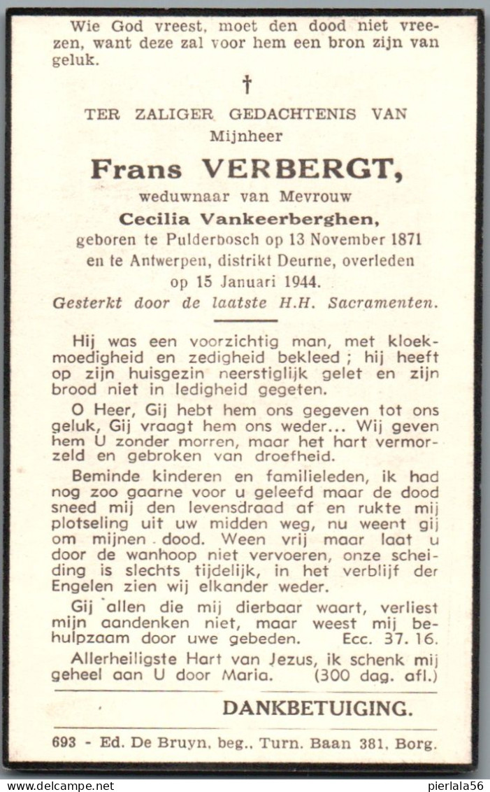 Bidprentje Pulderbos - Verbergt Frans (1871-1944) - Devotion Images