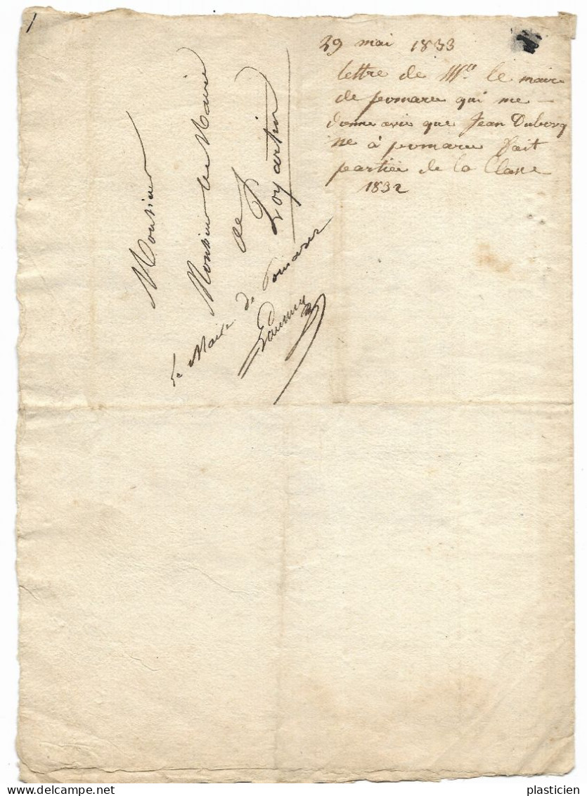 LETTRE MANUSCRITE MAIRE DE POMAREZ (40)  ,  AU MAIRE DE POYARTIN (LANDES, CHALOSSE) 1833 - Manuscripts