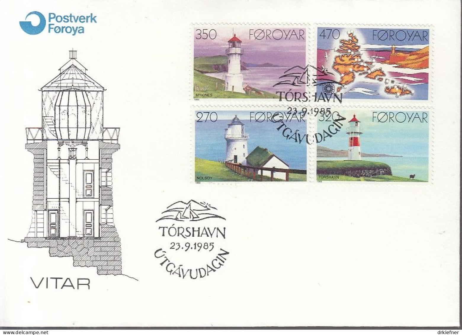 FÄRÖER  121-124, FDC, Leuchttürme, 1985 - Islas Faeroes