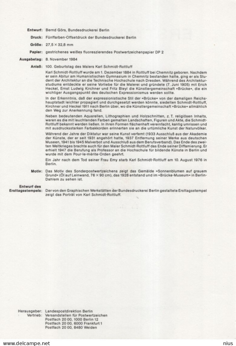 Germany Deutschland 1984-10 Karl Schmidt-Rottluff, German Expressionist Painter Printmaker, Canceled In Berlin - 1981-1990