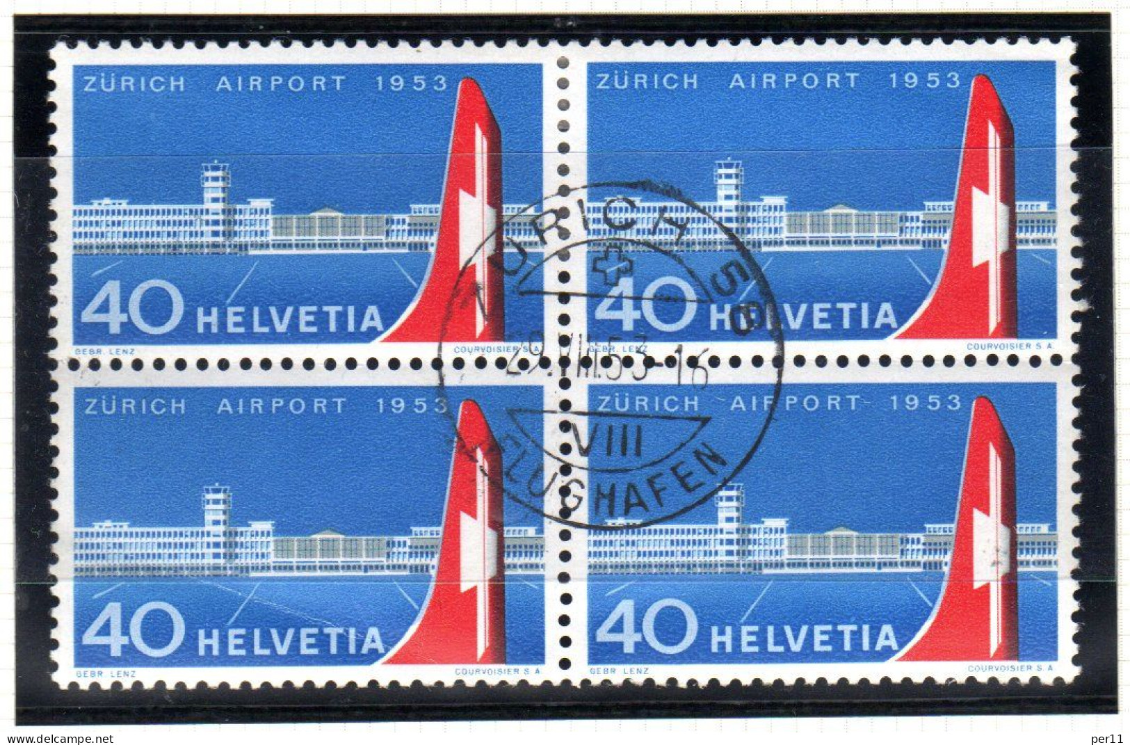 1953 Zurich Airport 4block  Used 1st Day.   (ch289) - Used Stamps