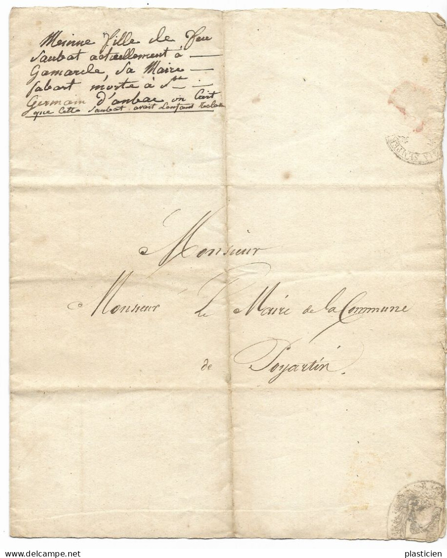 LETTRE MANUSCRITE MAIRE DE DAX (40)  , AU MAIRE DE POYARTIN (LANDES, CHALOSSE) 1830 - Manuscripten