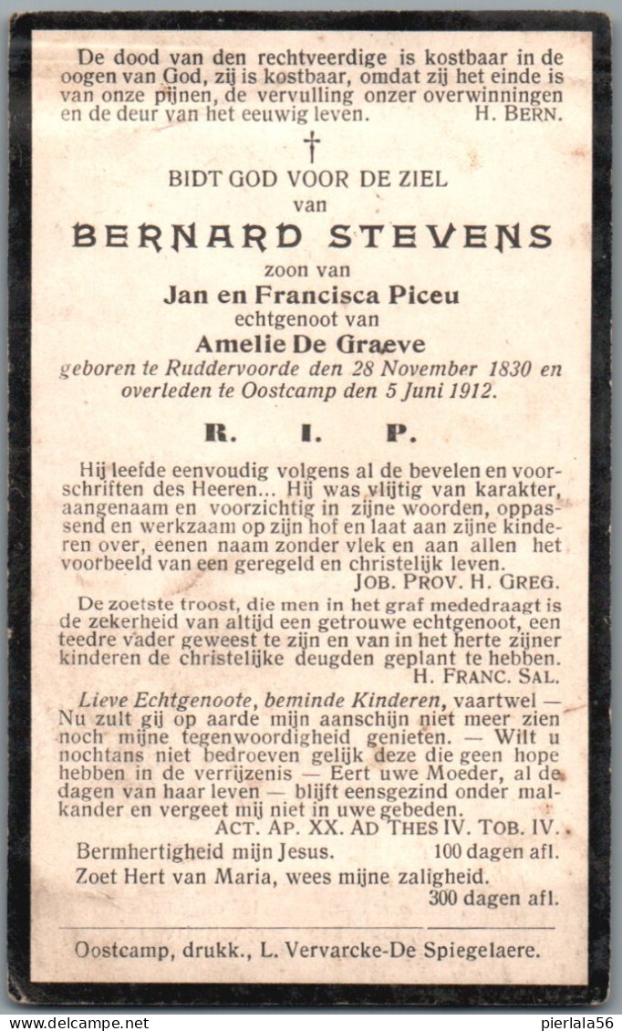 Bidprentje Ruddervoorde - Stevens Bernard (1830-1912) - Images Religieuses