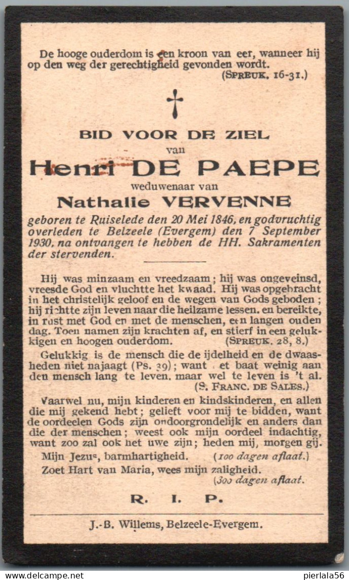 Bidprentje Ruiselede - De Paepe Henri (1846-1930) - Devotion Images