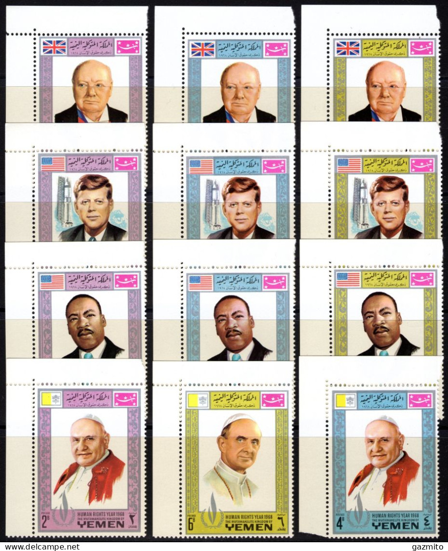 Yemen Arab Rep. 1968, Churchill, Kennedy, M. L. King, Popes, 12val - Yemen