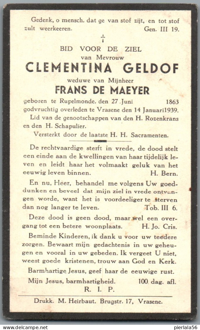 Bidprentje Rupelmonde - Geldof Clementina (1863-1939) - Andachtsbilder