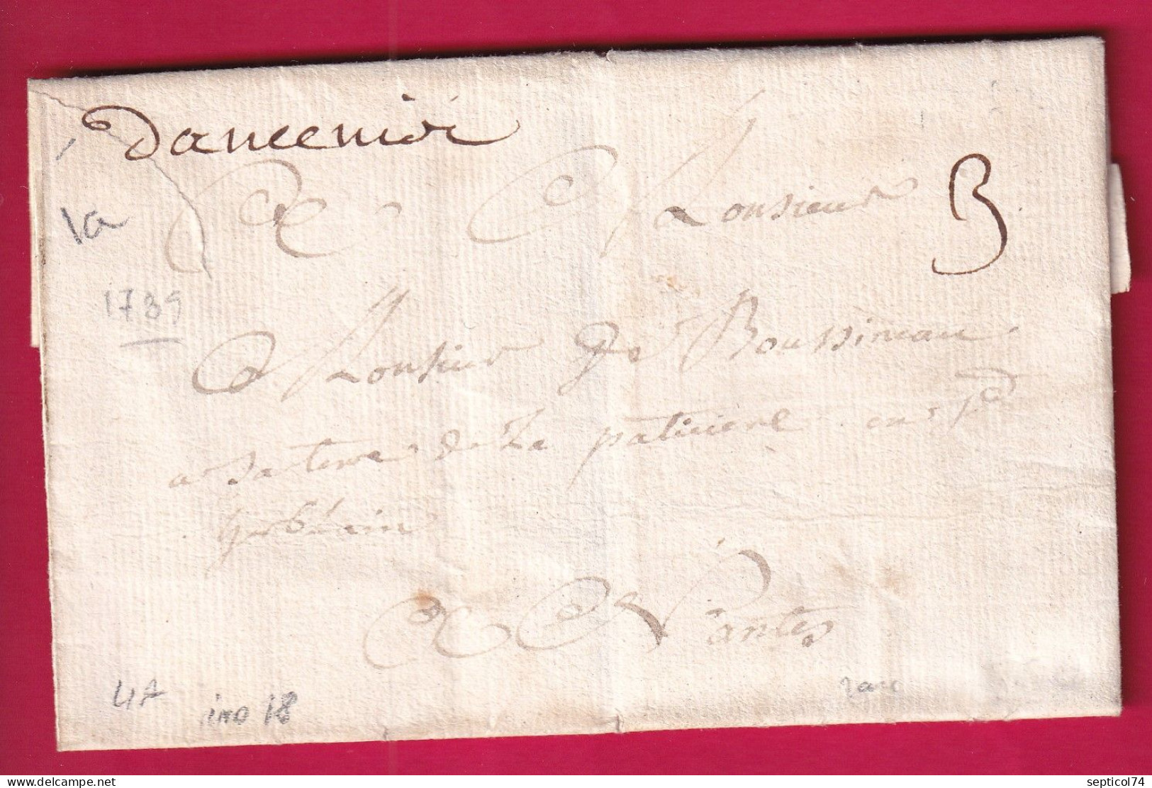 MARQUE MANUSCRIT ANCENIS LOIRE INFERIEURE 1739 LENAIN N°1 A INDICE 18 POUR NANTES LETTRE - 1701-1800: Précurseurs XVIII