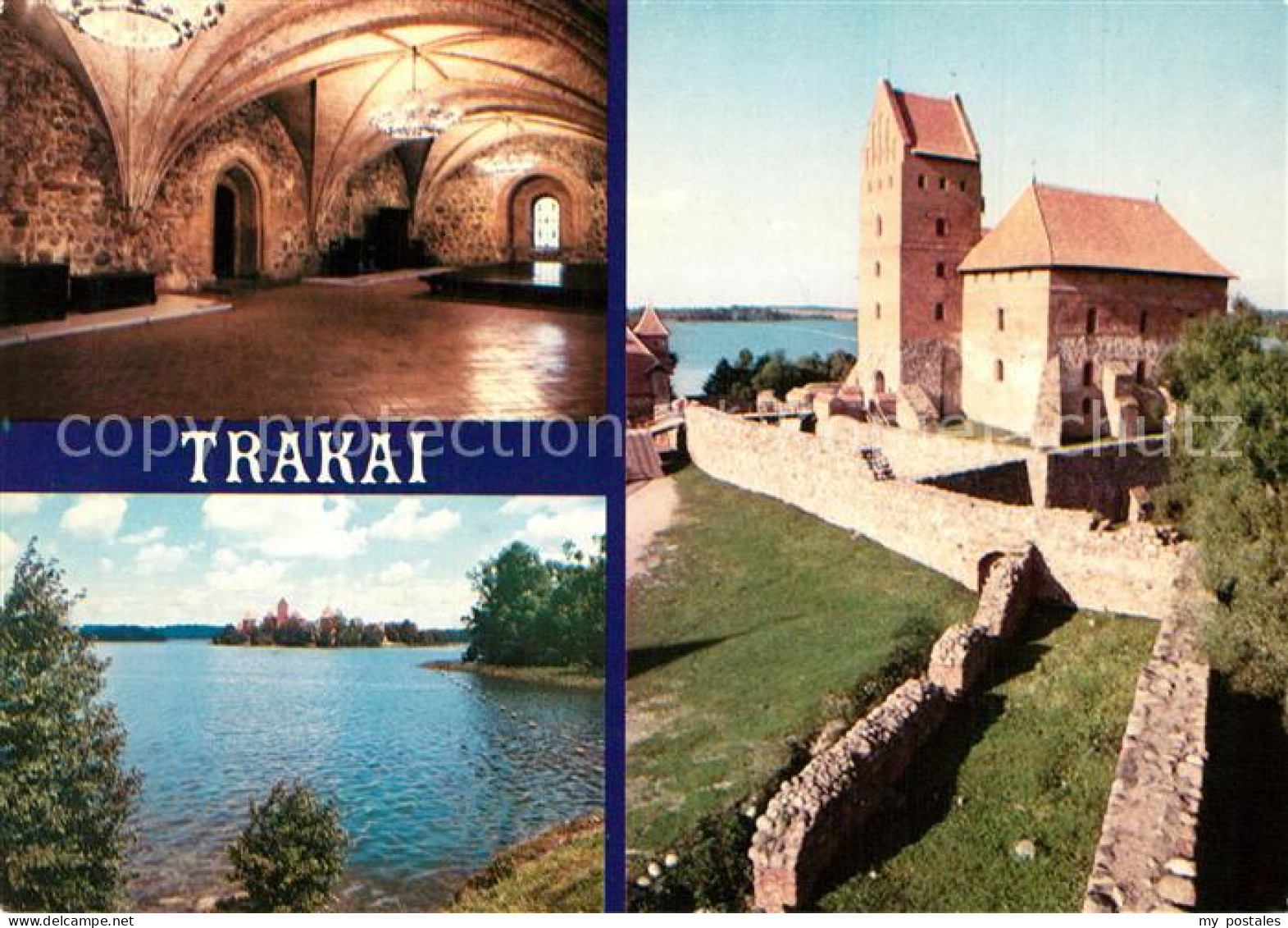 73325982 Trakai Schloss Innenansicht Kirche Uferpartie Am See Insel Trakai - Litauen