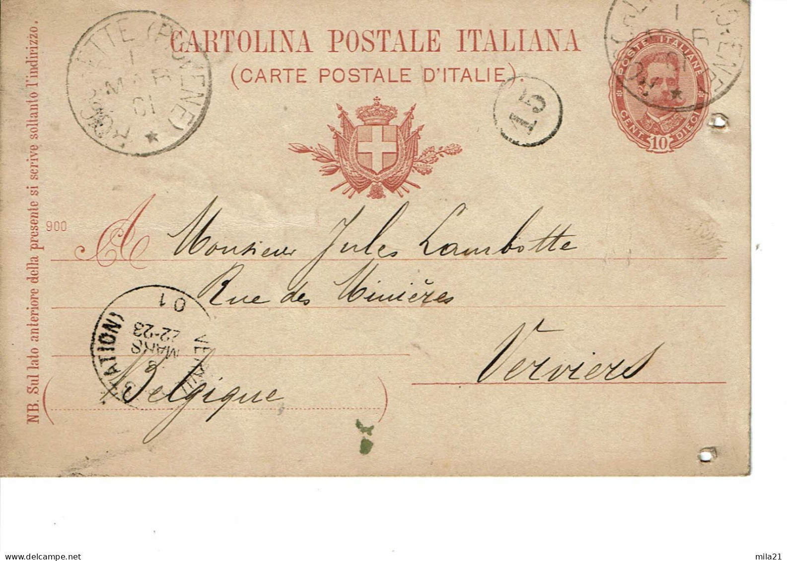 ITALIE Entier Postal  10 Deci - Stamped Stationery