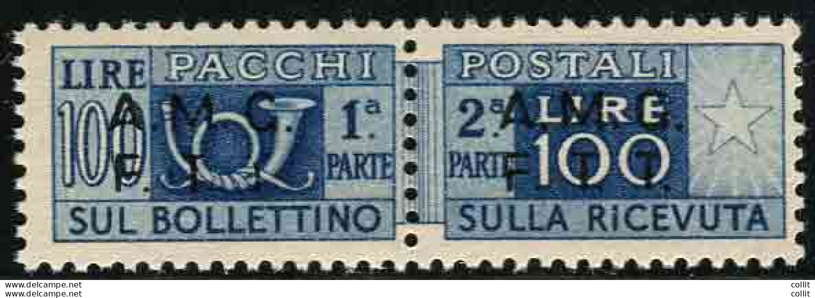 Trieste - Pacchi Postali Lire 100 Dent. A Pettine 13,1/4 Con Soprastampa Obliqua - Ongebruikt