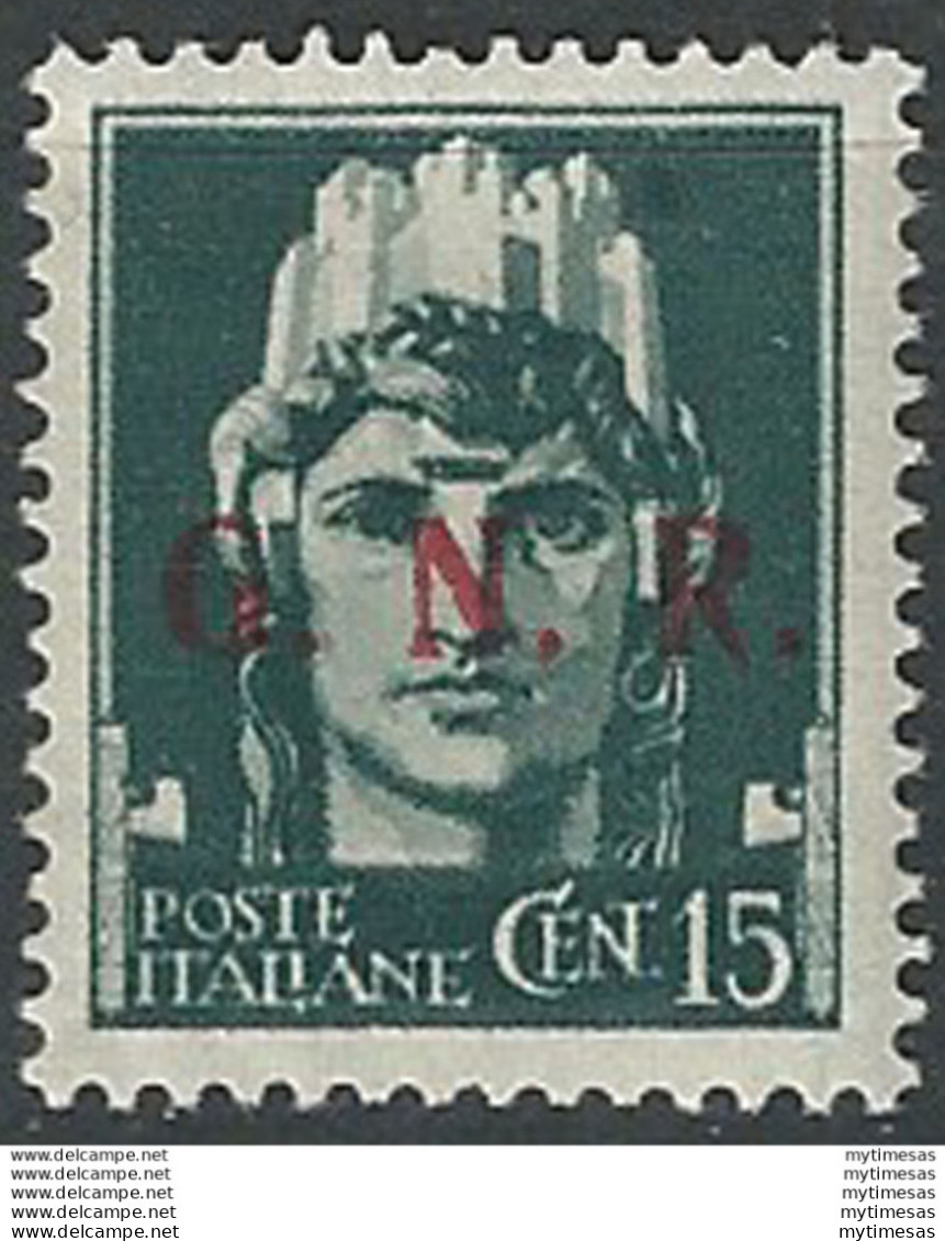 1943 Repubblica Sociale 15c. G.N.R. Brescia III Var MNH Sassone N. 472/IIIc - Autres & Non Classés