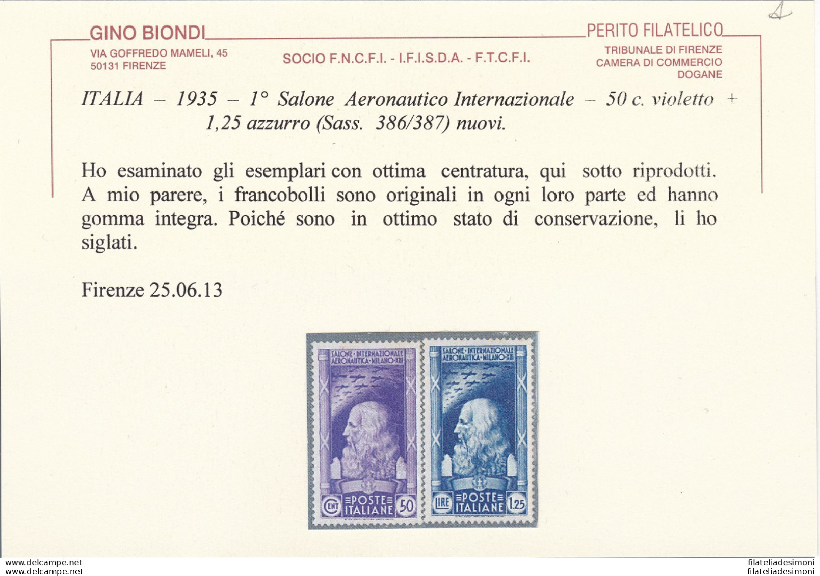 1935 Regno Di Italia, N° 384/387 La Serie Completa Di 4 Valori - Certificato Bi - Other & Unclassified