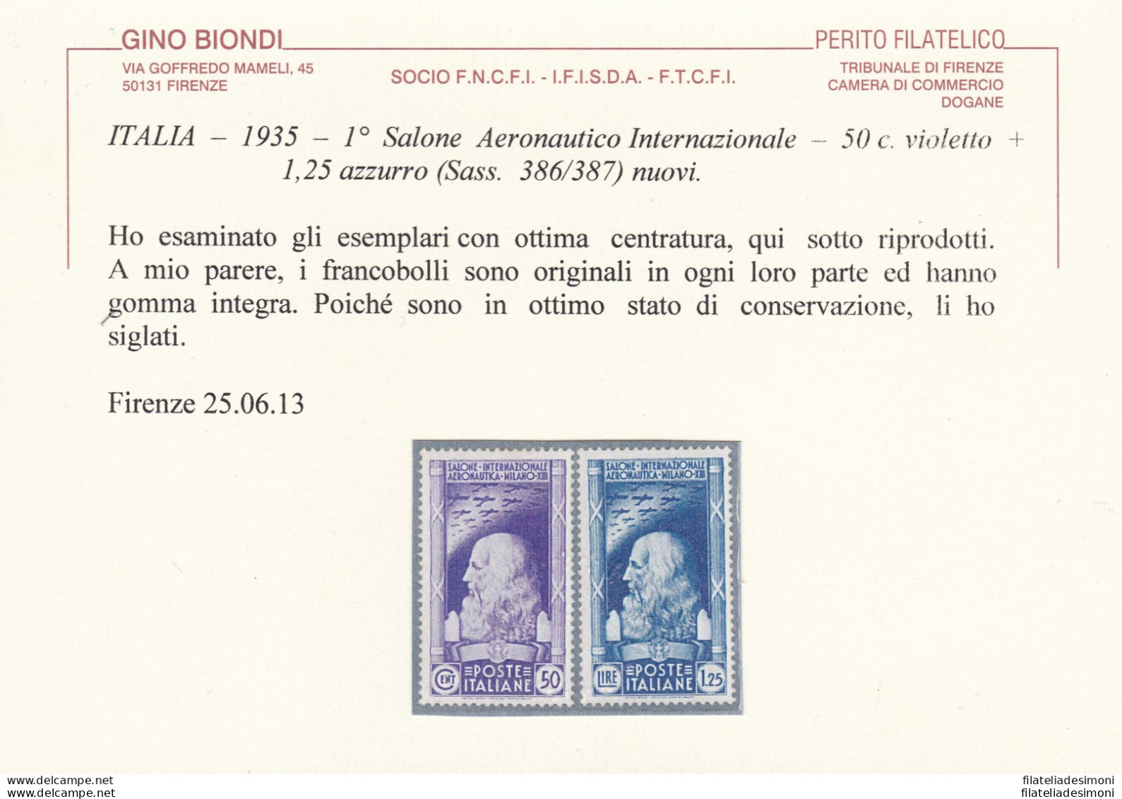 1935 Regno Di Italia, N° 384/387 La Serie Completa Di 4 Valori - Certificato Bi - Autres & Non Classés