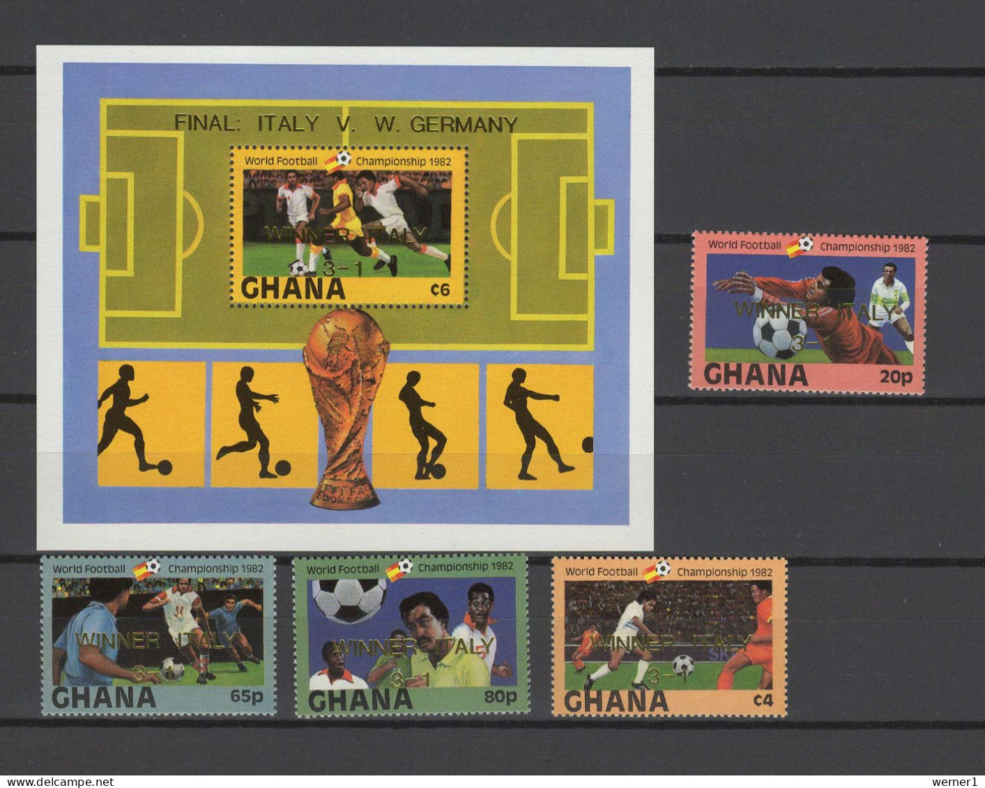 Ghana 1983 Football Soccer World Cup 4 Stamps + S/s With Winners Overprint MNH - 1982 – Espagne