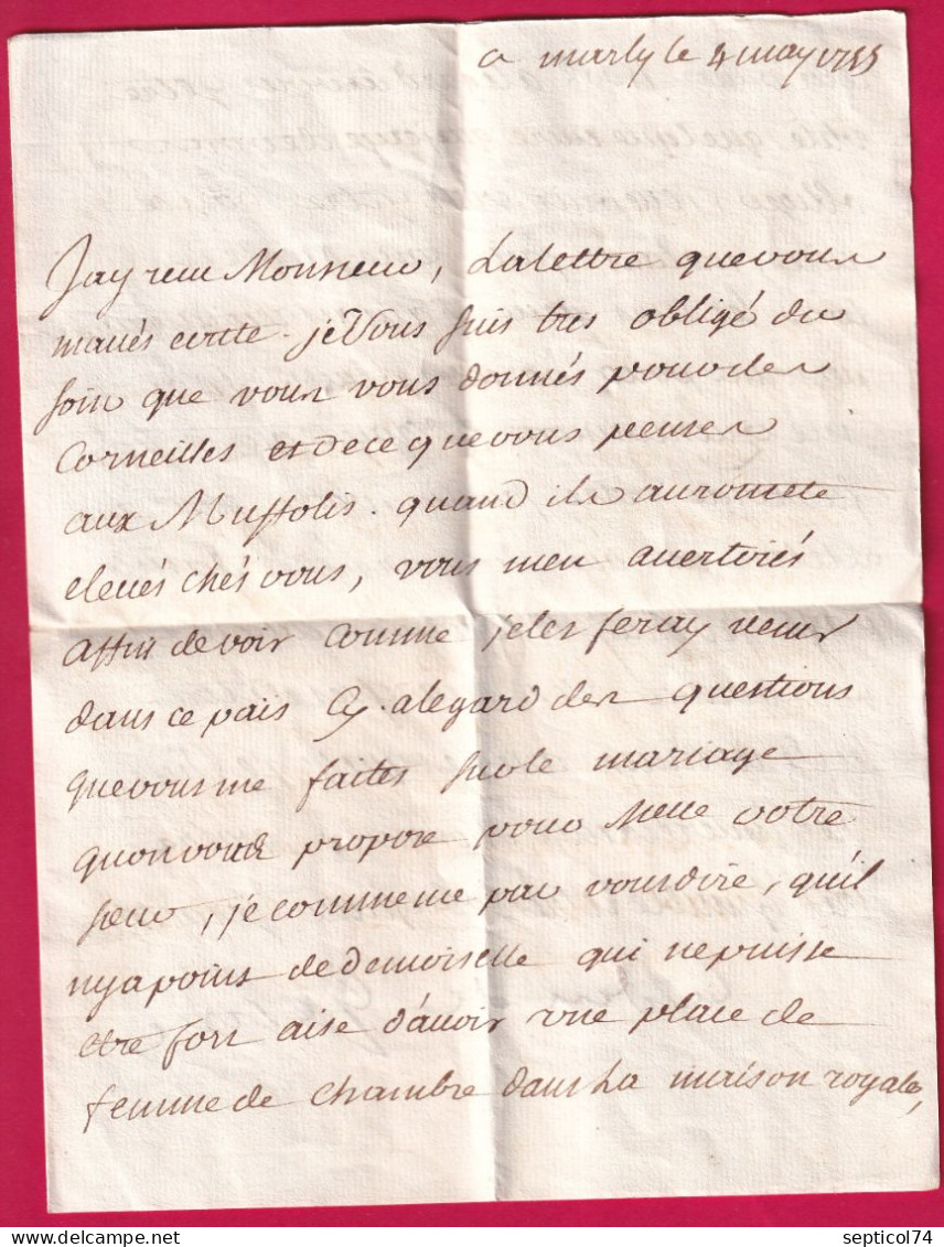 MARQUE MARLY SEINE ET OISE 1755 LENAIN N°1 INDICE 20 1ERE DATE VUE POUR PAU BASSES PYRENEES LETTRE - 1701-1800: Vorläufer XVIII