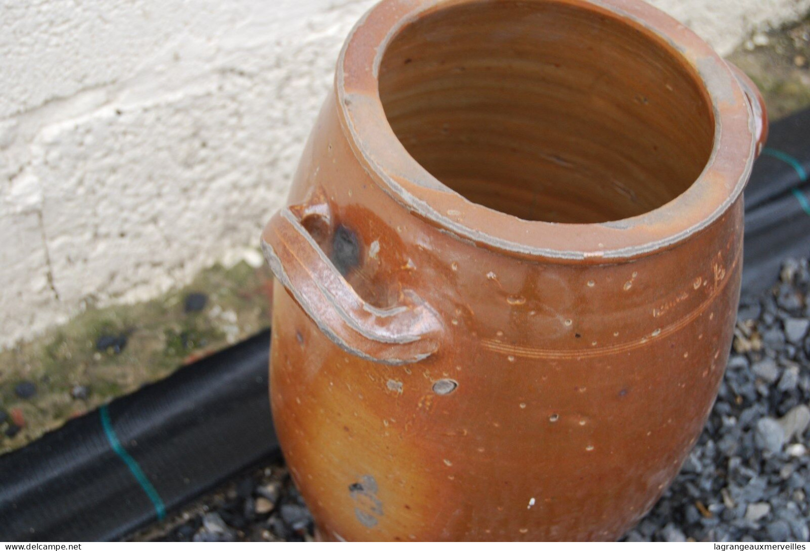 E1 Ancien Pot En Grès Brun, Sel - H +- 40 Cm - Art Populaire