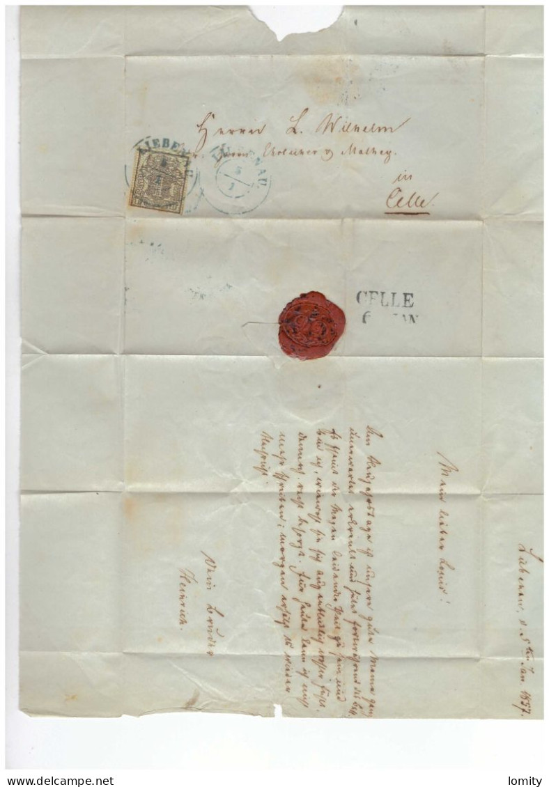 Allemagne Hanovre Hannover Lettre 1857 Brief Cover Cachet Liebenau Timbre N° 10 , Cote 45€ , Cachet De Cire - Hanover